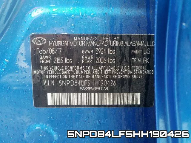 5NPD84LF5HH190426 фото 2