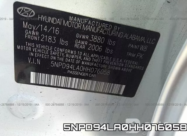 5NPD94LA0HH076058 фото 9