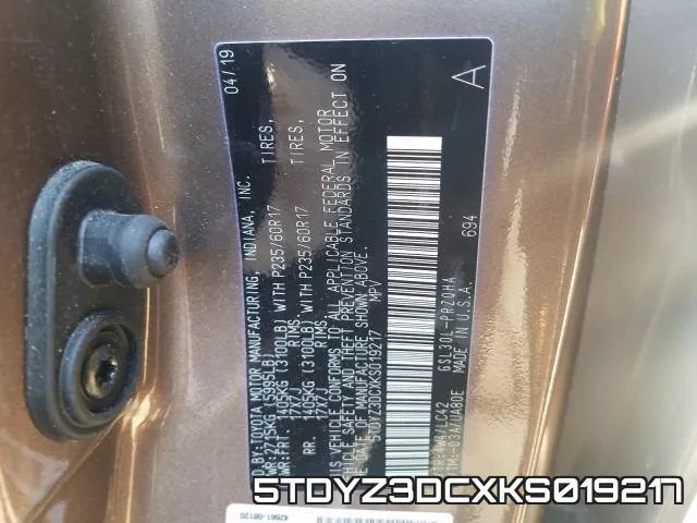 5TDYZ3DCXKS019217 фото 2