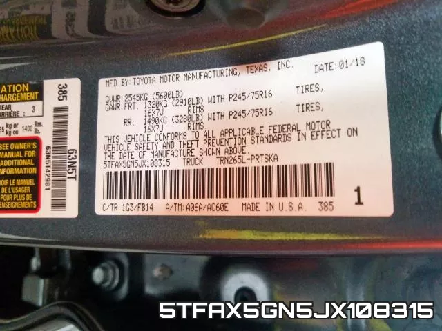5TFAX5GN5JX108315 фото 2