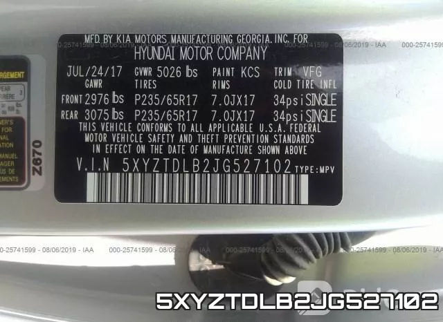 5XYZTDLB2JG527102 фото 10