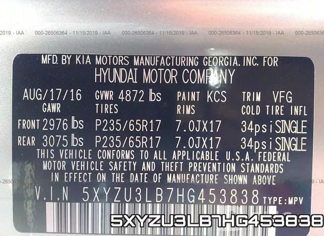 5XYZU3LB7HG453838 фото 10