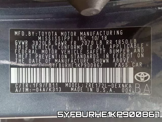 5YFBURHE1KP900867 фото 2