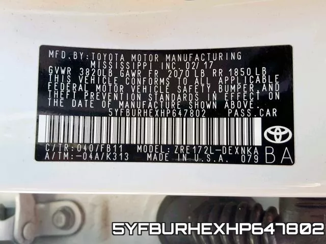 5YFBURHEXHP647802 фото 2