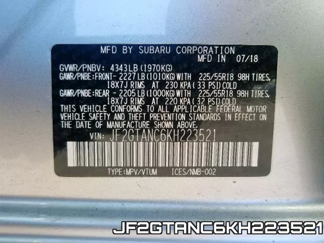 JF2GTANC6KH223521 фото 2