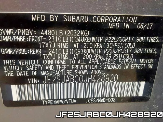 JF2SJABC0JH428920 фото 2