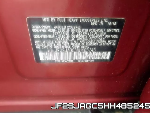 JF2SJAGC5HH485245 фото 2