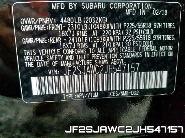 JF2SJAWC2JH547157 фото 2