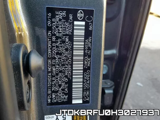 JTDKBRFU0H3027937 фото 2