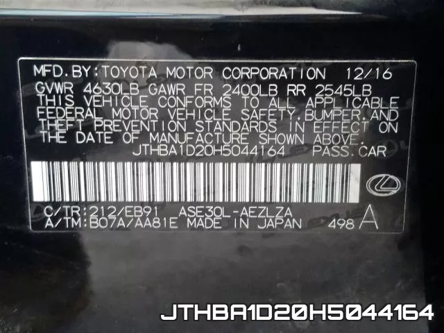JTHBA1D20H5044164 фото 2