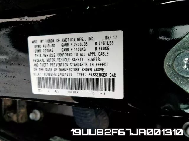 19UUB2F67JA001310 фото 2