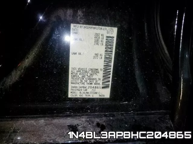 1N4BL3AP8HC204865 фото 2