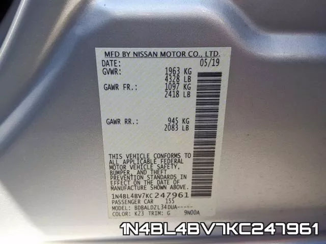 1N4BL4BV7KC247961 фото 2