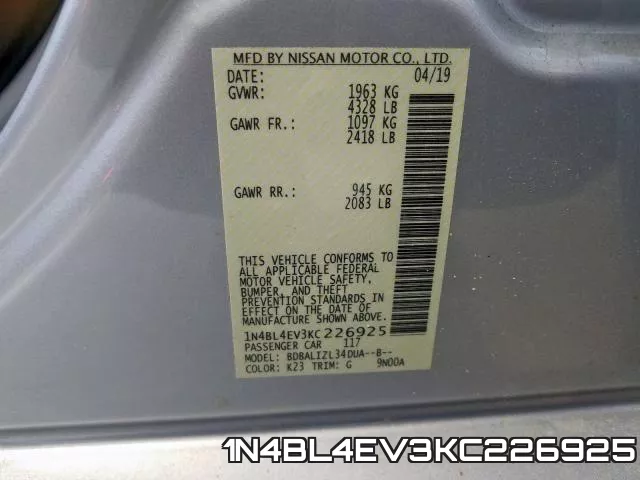 1N4BL4EV3KC226925 фото 2