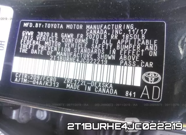 2T1BURHE4JC022219 фото 10