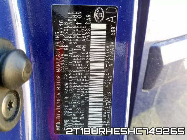 2T1BURHE5HC749265 фото 2