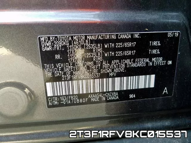 2T3F1RFV8KC015537 фото 2
