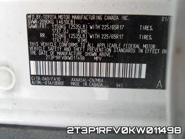 2T3P1RFV0KW011498 фото 2