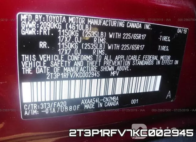 2T3P1RFV7KC002945 фото 10