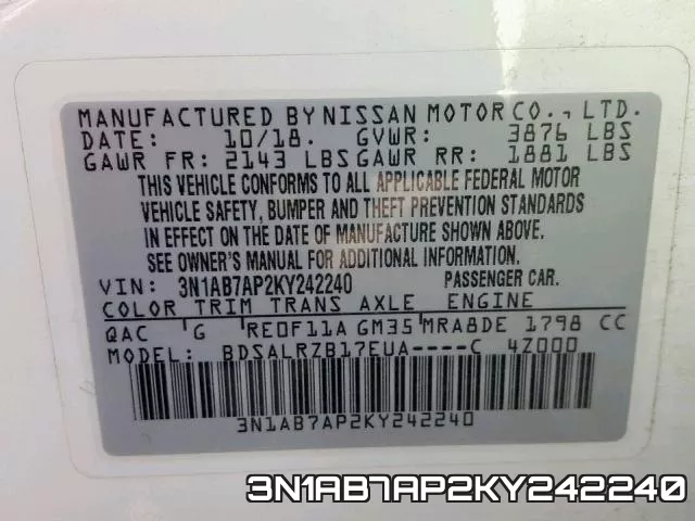 3N1AB7AP2KY242240 фото 2
