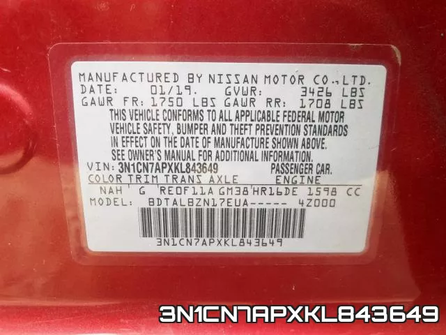 3N1CN7APXKL843649 фото 2