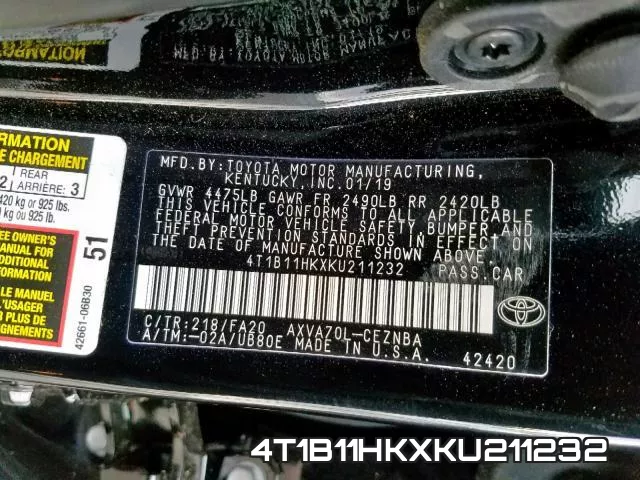4T1B11HKXKU211232 фото 2