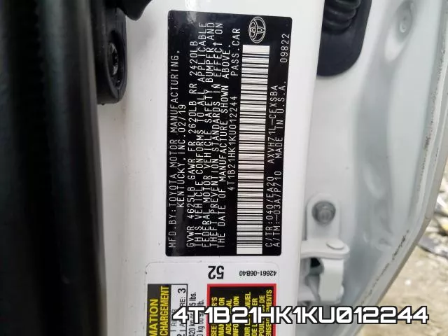 4T1B21HK1KU012244 фото 2