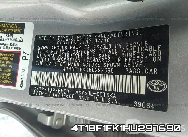 4T1BF1FK1HU297690 фото 10