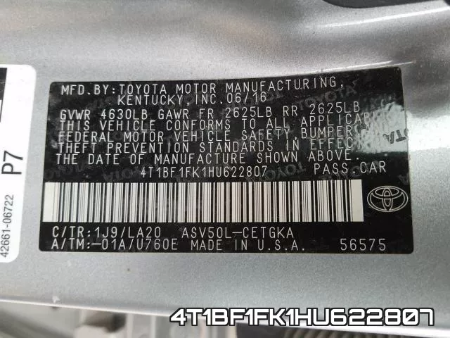 4T1BF1FK1HU622807 фото 2