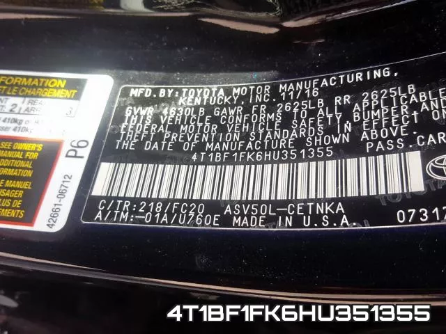 4T1BF1FK6HU351355 фото 2