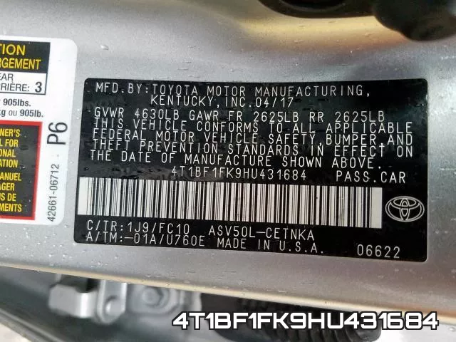 4T1BF1FK9HU431684 фото 2