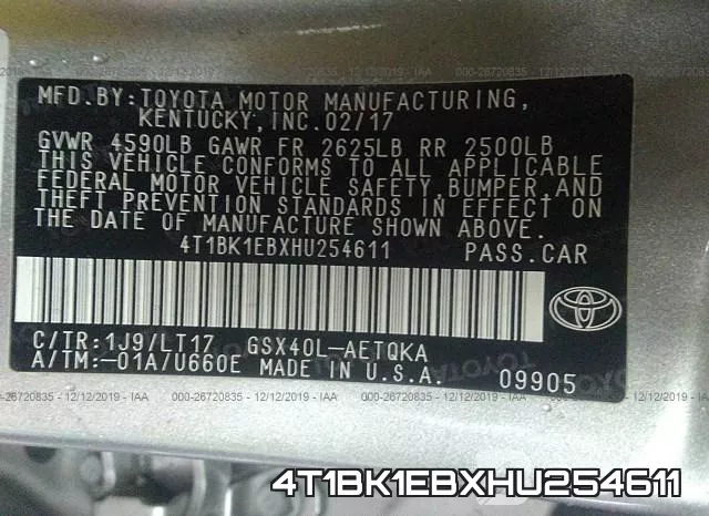 4T1BK1EBXHU254611 фото 10