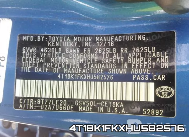 4T1BK1FKXHU582576 фото 10