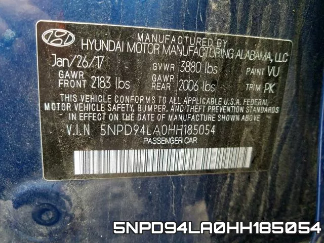 5NPD94LA0HH185054 фото 2