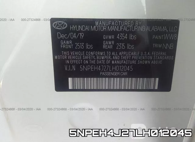 5NPEH4J27LH012045 фото 10