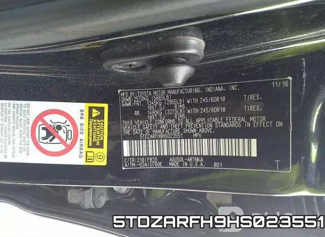 5TDZARFH9HS023551 фото 10