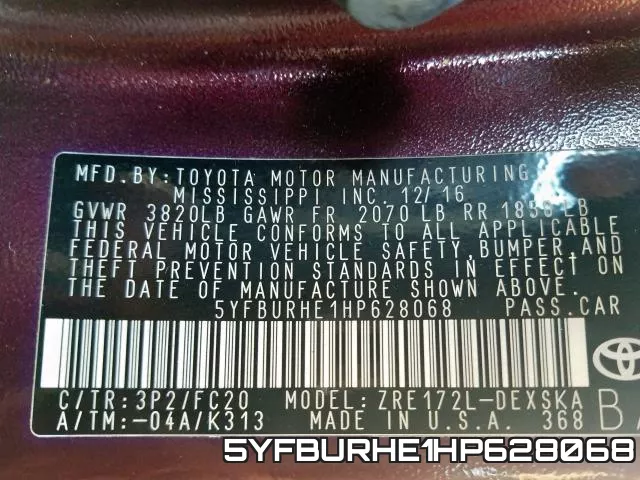 5YFBURHE1HP628068 фото 2