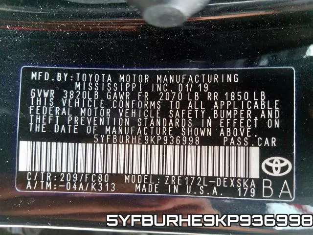 5YFBURHE9KP936998 фото 2