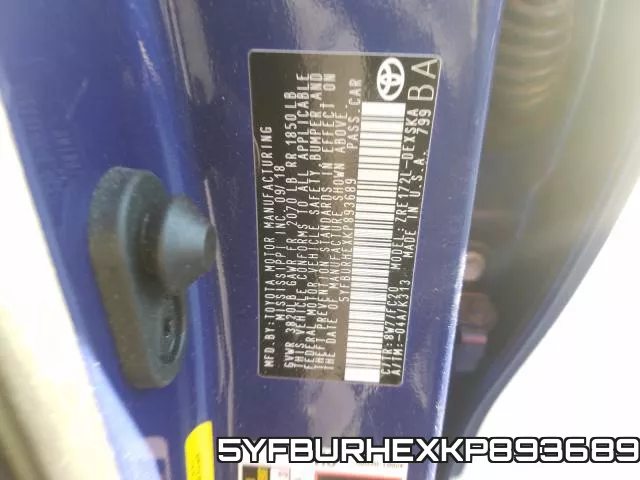5YFBURHEXKP893689 фото 2