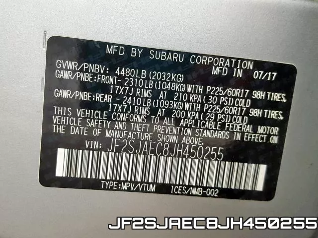 JF2SJAEC8JH450255 фото 2