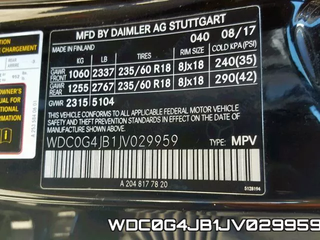 WDC0G4JB1JV029959 фото 2