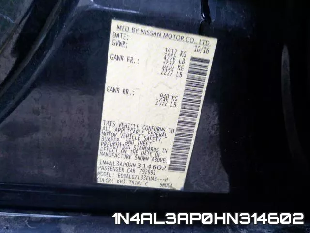 1N4AL3AP0HN314602 фото 2