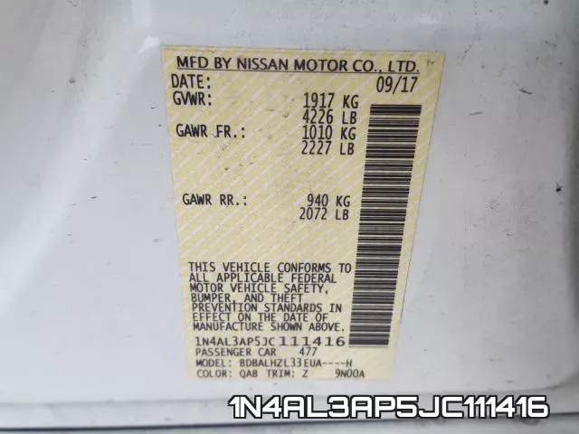 1N4AL3AP5JC111416 фото 2