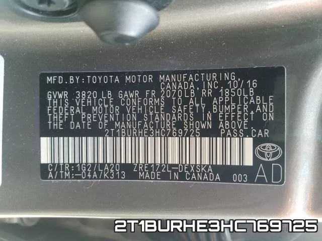 2T1BURHE3HC769725 фото 2
