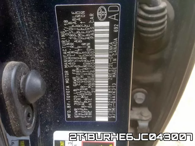 2T1BURHE6JC043007 фото 2