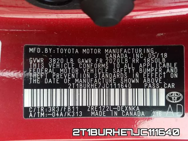 2T1BURHE7JC111640 фото 2