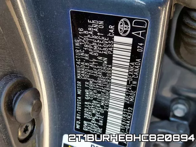 2T1BURHE8HC820894 фото 2