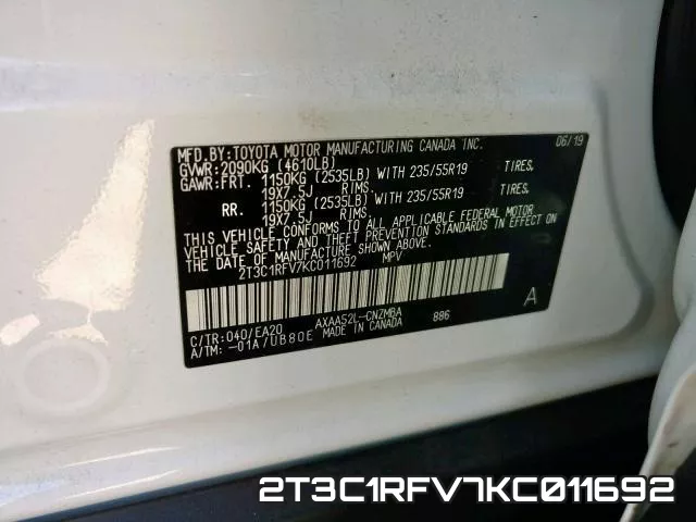 2T3C1RFV7KC011692 фото 2