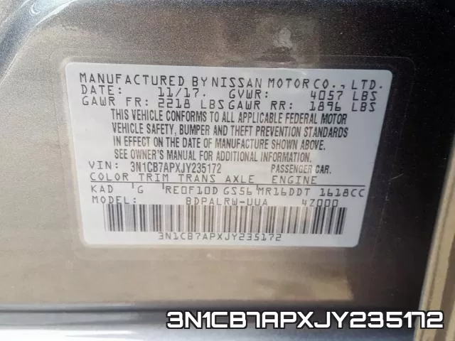 3N1CB7APXJY235172 фото 2