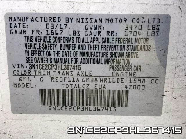 3N1CE2CP3HL367415 фото 2